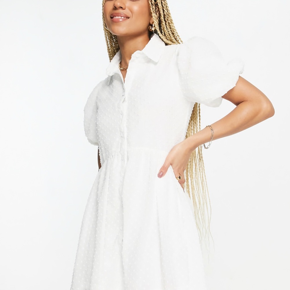 Missguided White Mini Dress with Puff Sleeves